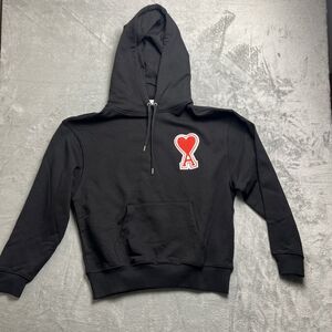 AMI Paris Heavyweight Ami de Coeur Heart Logo Drawstring Hoodie Embroidered L